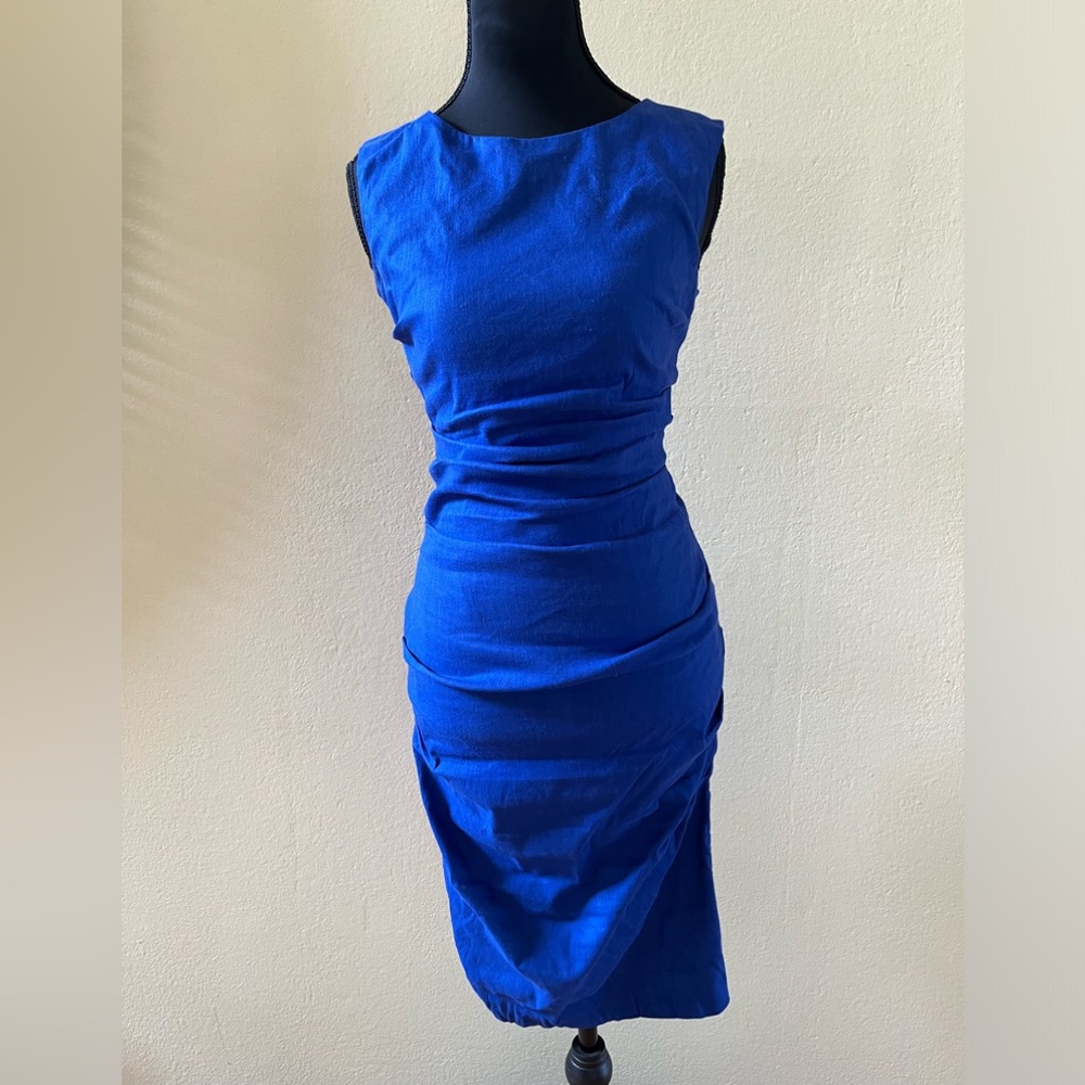 Nicole by Nicole Miller Blue Ruched Sheath Midi Dress